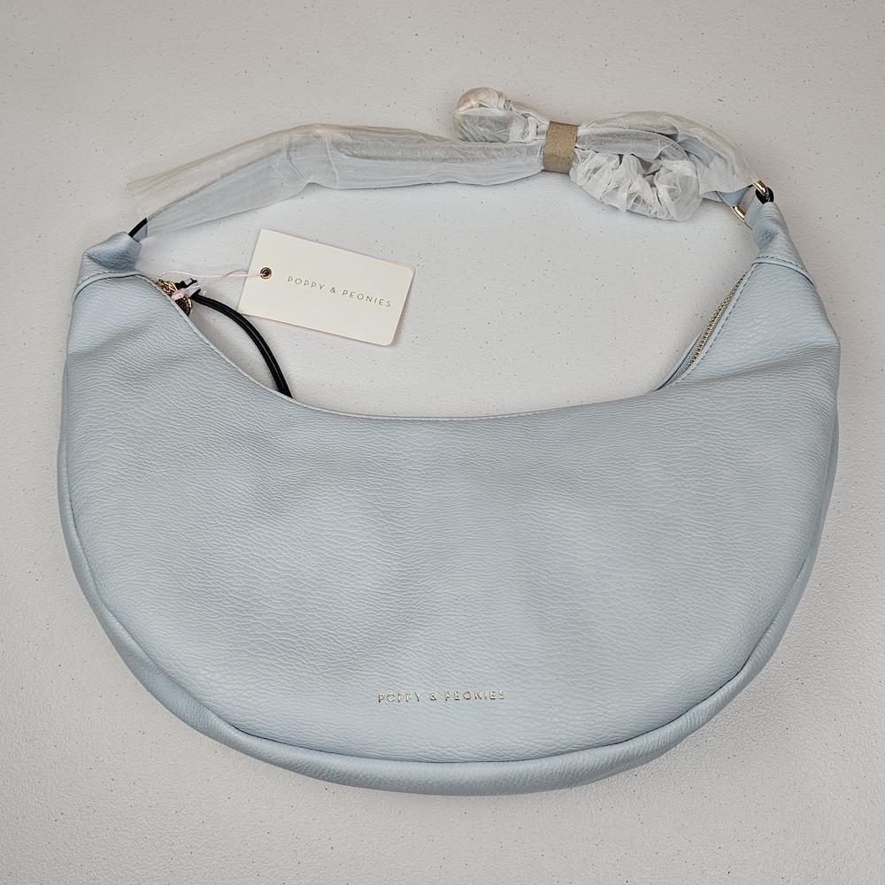 Poppy & Peonies Hobo Bag Baby Blue NWT Large Shoulder Zip Top